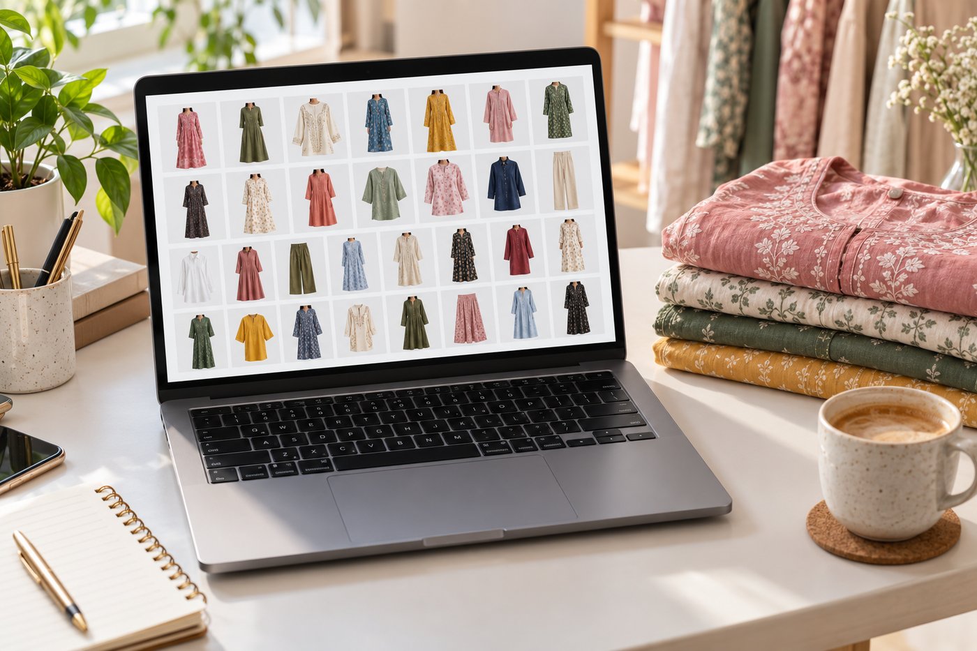 A seller reviewing a large batch of product photos