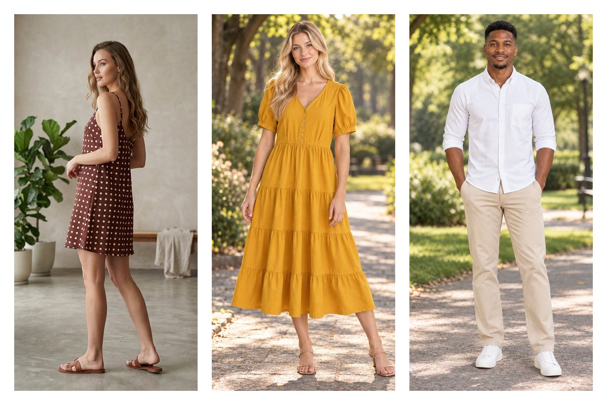 Three on-model shots from a holiday gift collection