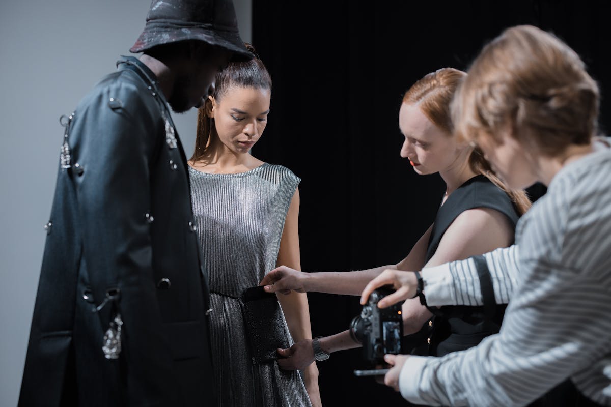 Models inside a studio during fashion photography session