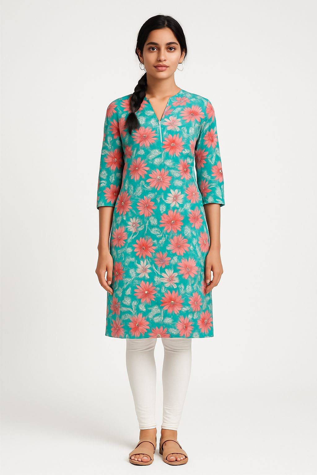 AI fashion photography model shot of a kurti generated by CatalogX virtual try-on