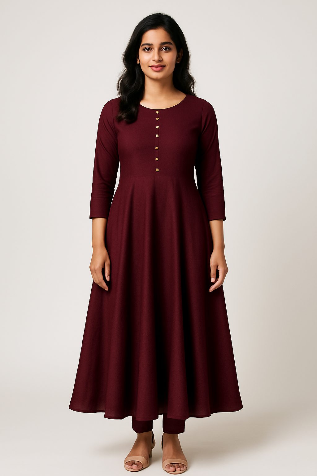 AI fashion photography model shot of an Anarkali generated by CatalogX virtual try-on
