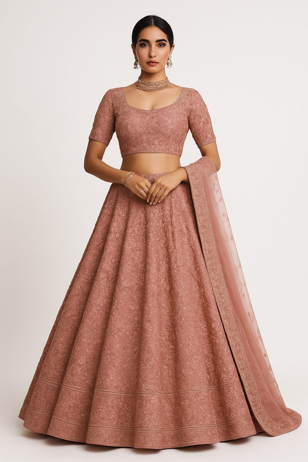 Indian female AI model in a lehenga for bridal and festive catalogs
