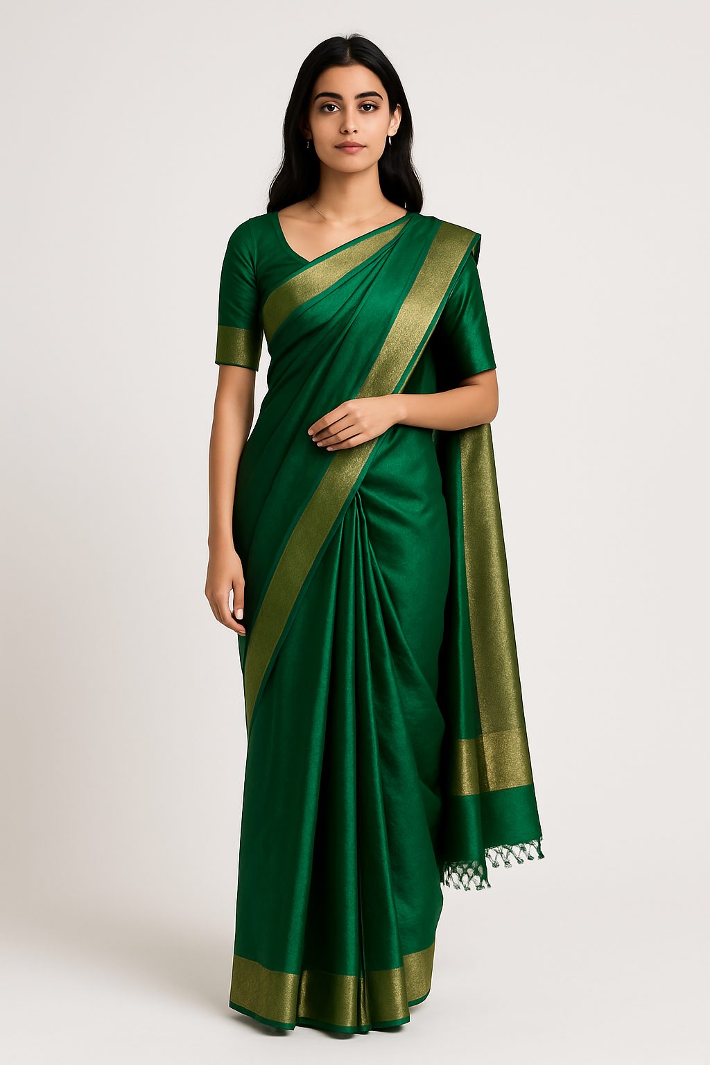Indian female AI model wearing a saree with realistic pallu draping