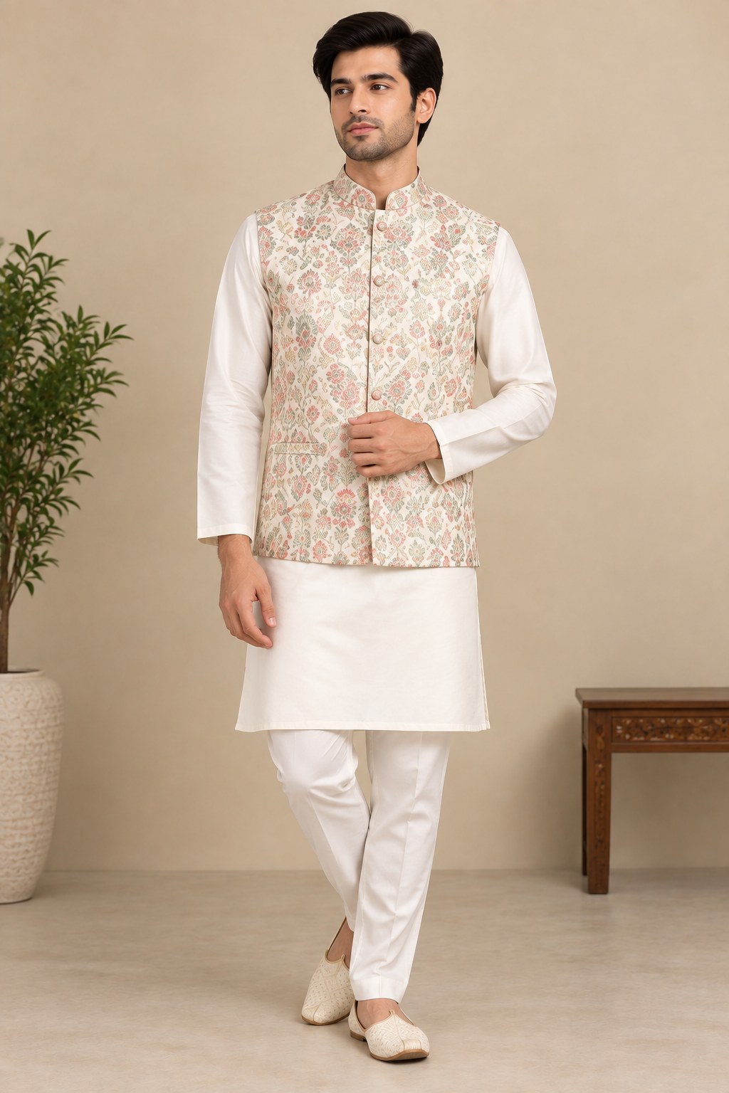 Choose from the model library — a male model in a kurta