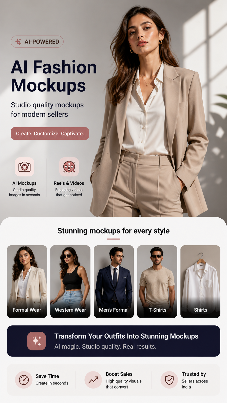 CatalogX generated fashion mockup showing a model wearing a garment